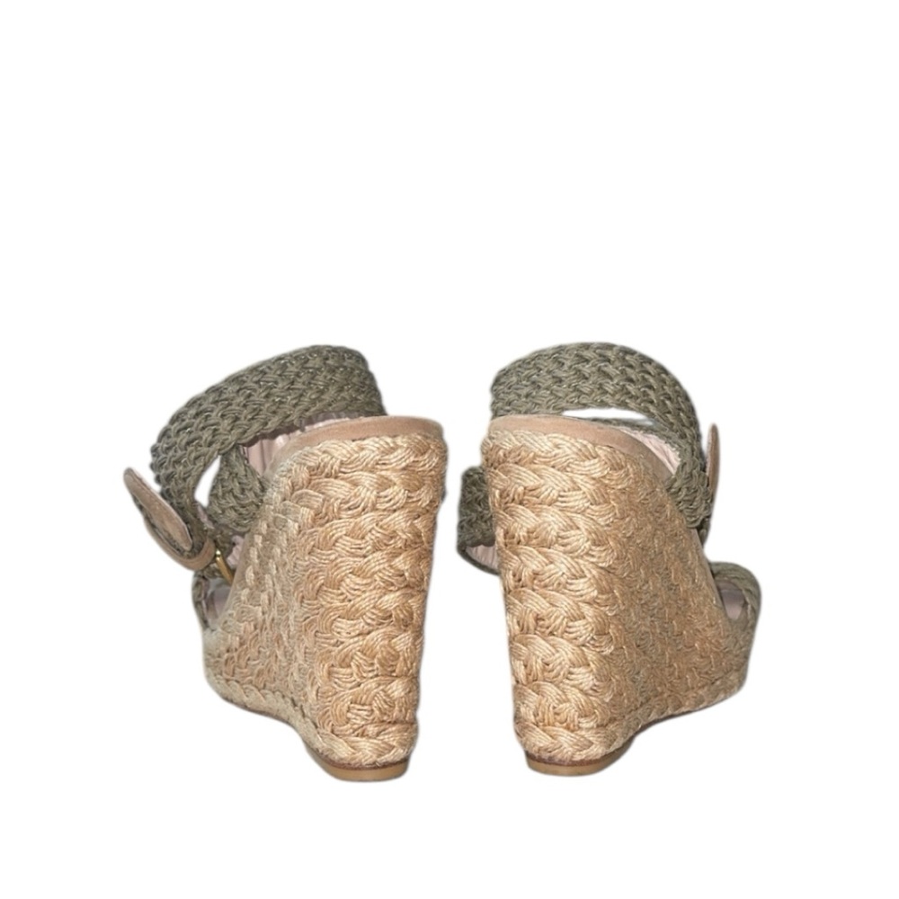 Stuart Weitzman Alexis Swamp Crochet Muted Green Khaki Wedge Sandals Size 9‎ - Picture 5 of 10